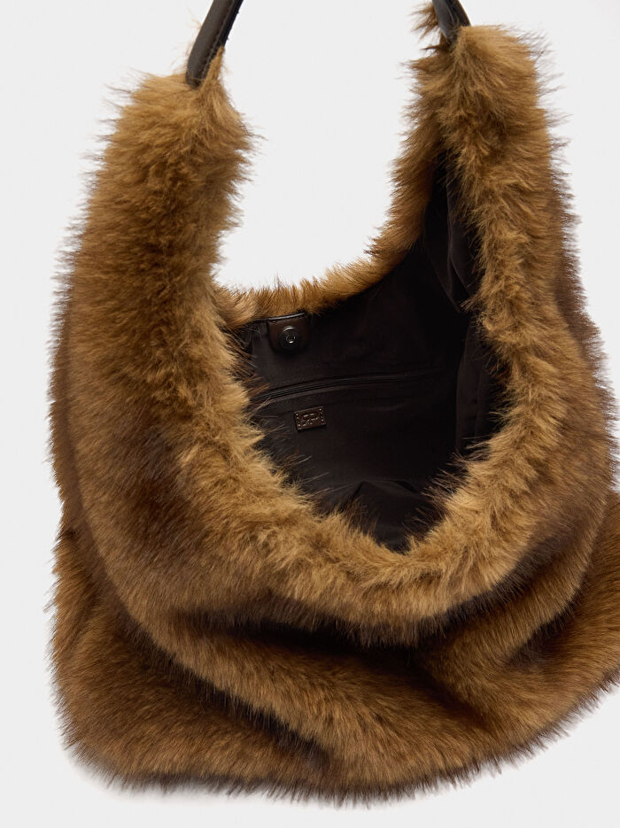 Kürk Efektli Hobo Çanta