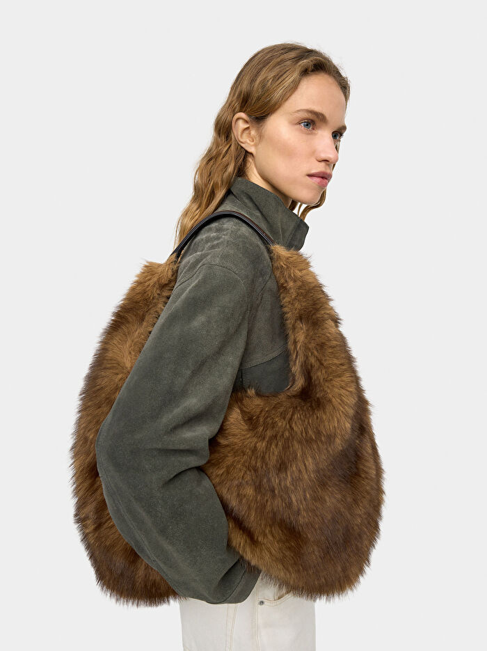 Kürk Efektli Hobo Çanta