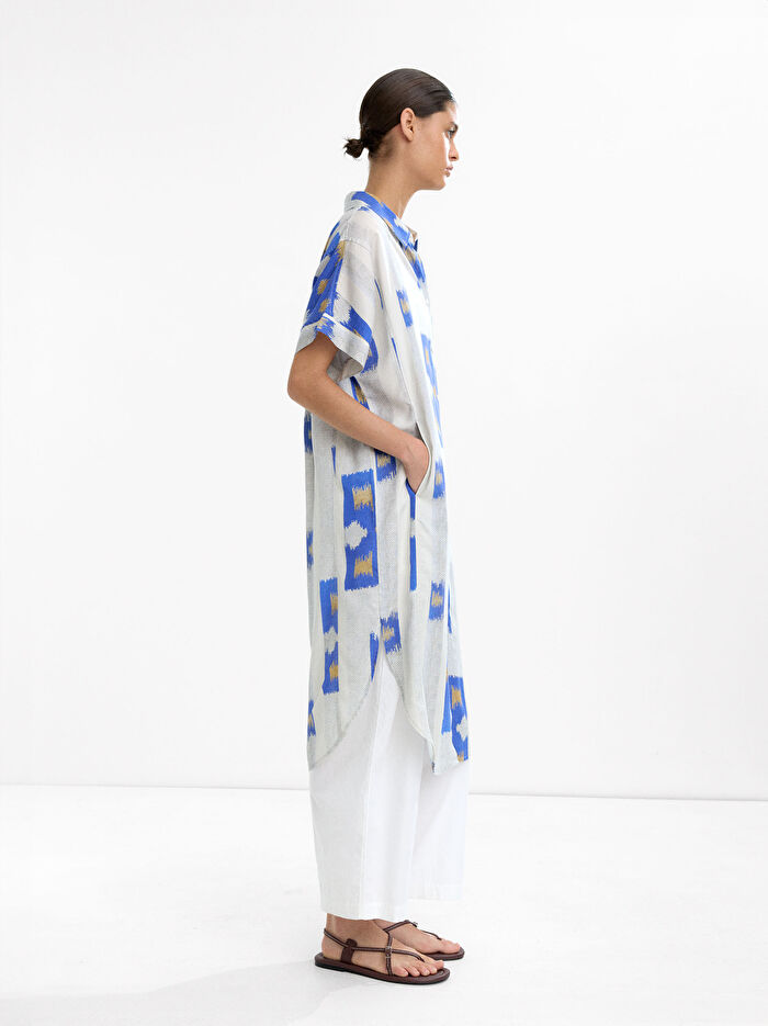 Desenli Gömlek Elbise - %100 Liyosel