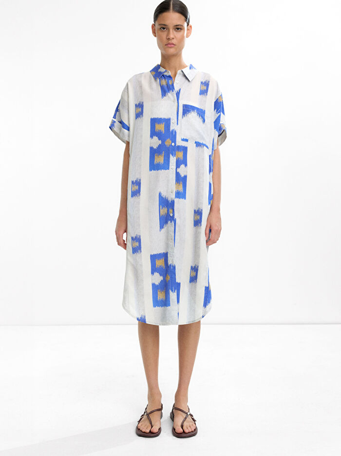 Desenli Gömlek Elbise - %100 Liyosel