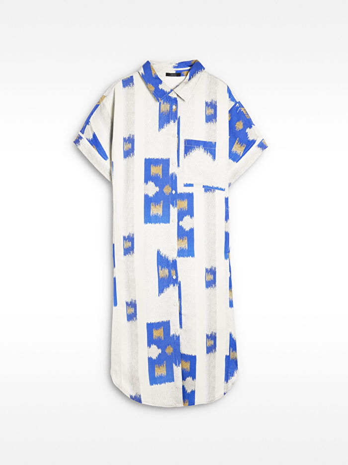 Desenli Gömlek Elbise - %100 Liyosel