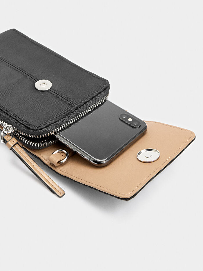 Teknik Kumaş Efektli Cep Telefonu Çantası