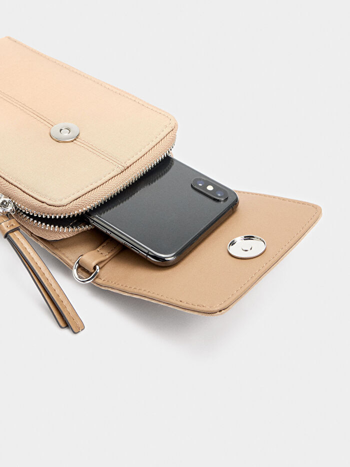 Teknik Kumaş Efektli Cep Telefonu Çantası