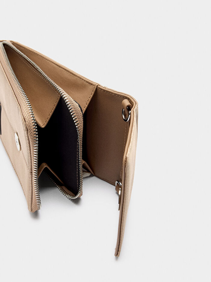 Teknik Kumaş Efektli Cep Telefonu Çantası