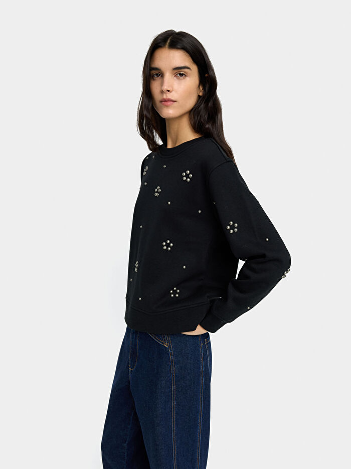 Aplike Detaylı Pamuklu Sweatshirt