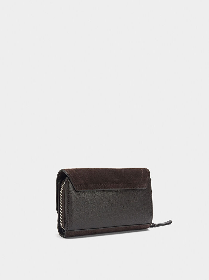 Kapaklı Deri Detaylı Cüzdan