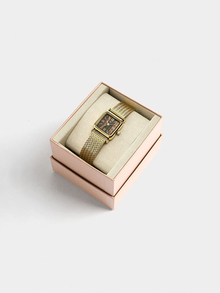 Çelik Örme Kordonlu Kare Saat