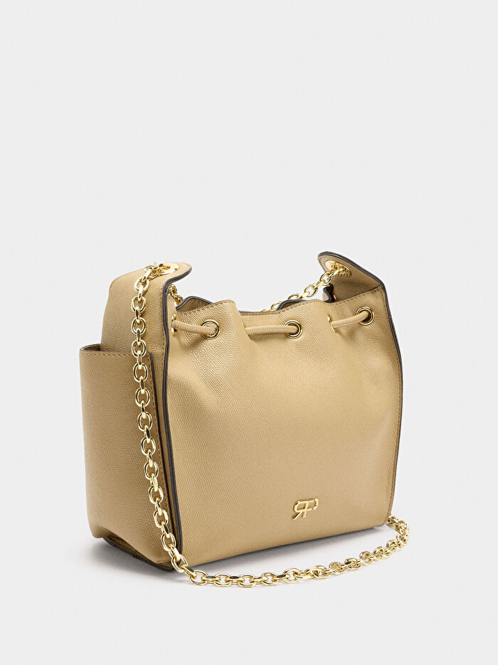 Dokulu ve Zincir Askılı Bucket Çanta