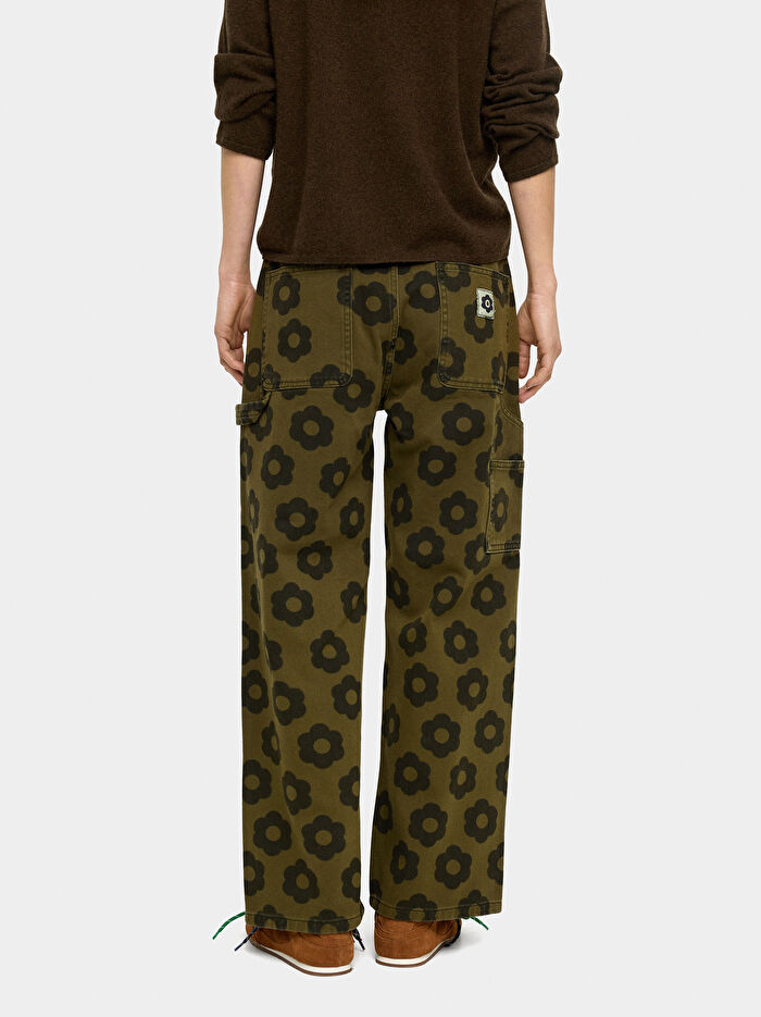 Çiçek Desenli Kot Pantolon