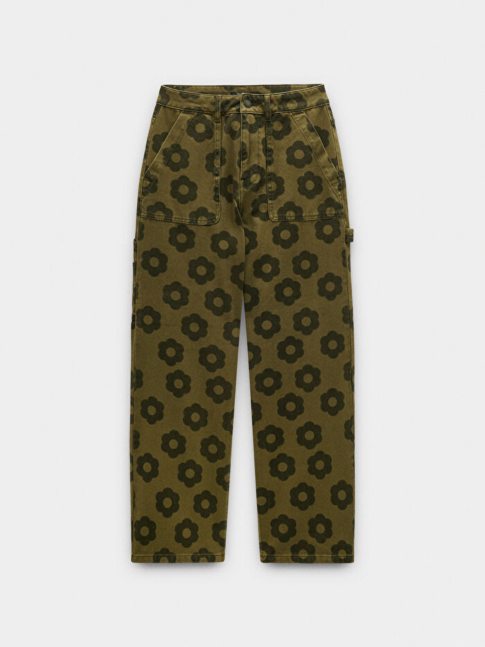 Çiçek Desenli Kot Pantolon