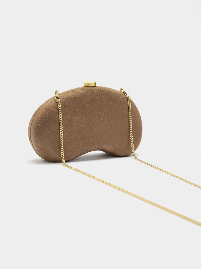 Deri Efektli Oval Parti Çantası