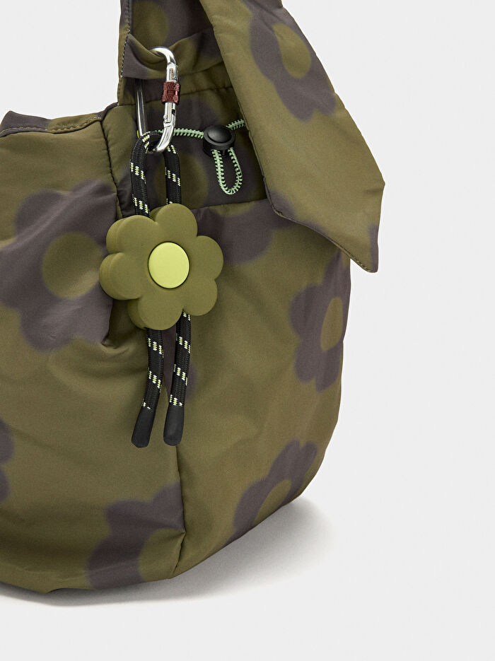 Büyük Çiçek Desenli Teknik Kumaş Omuz Çantası