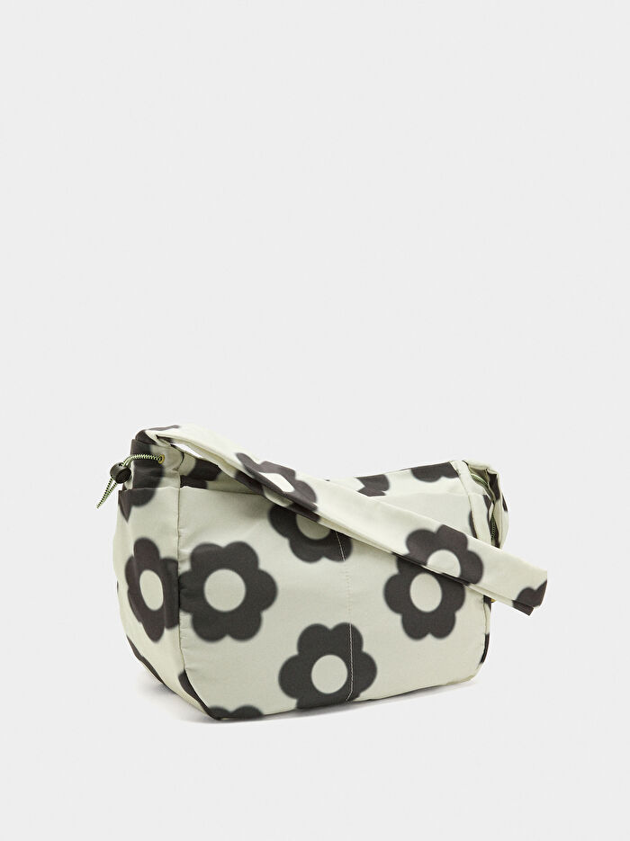 Çiçek Desenli Teknik Kumaş Omuz Çantası M