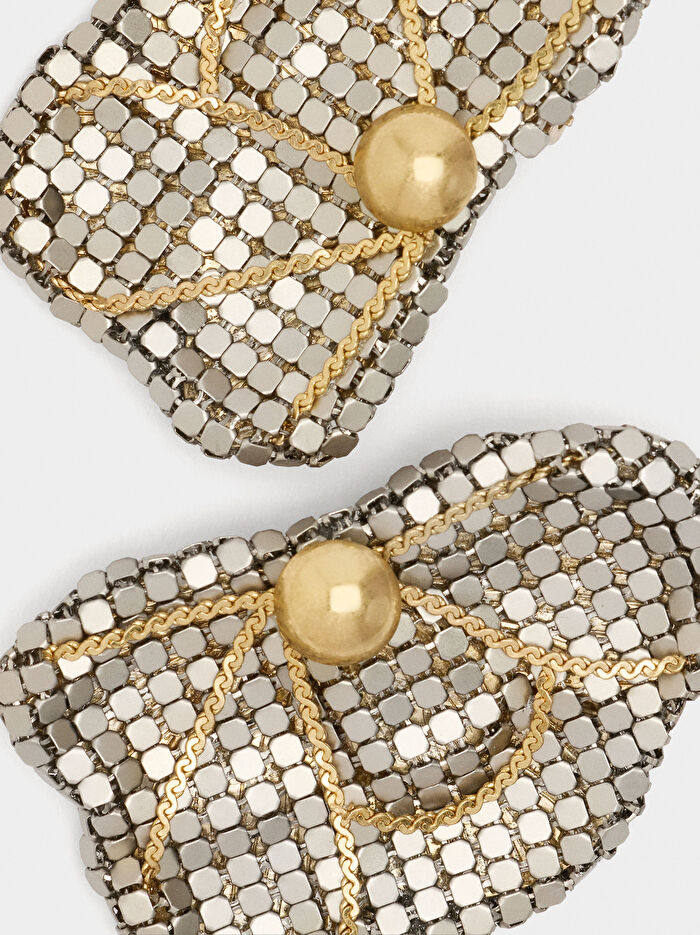 Maxi İki Renkli Yarım Çiçek Küpe