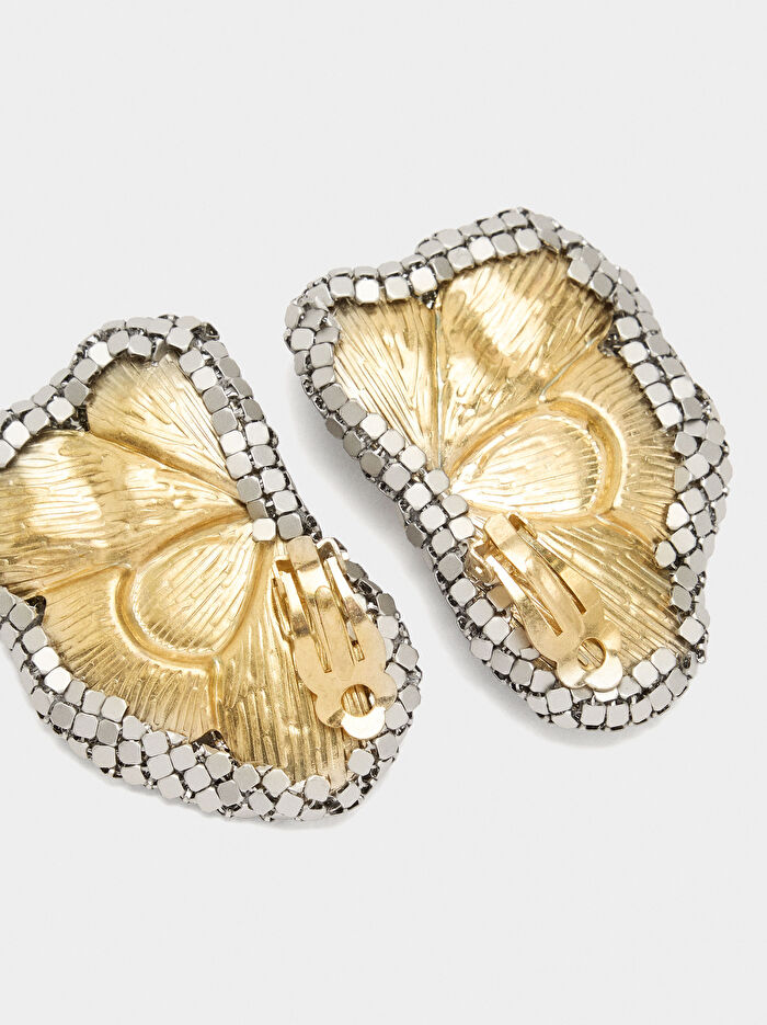 Maxi İki Renkli Yarım Çiçek Küpe