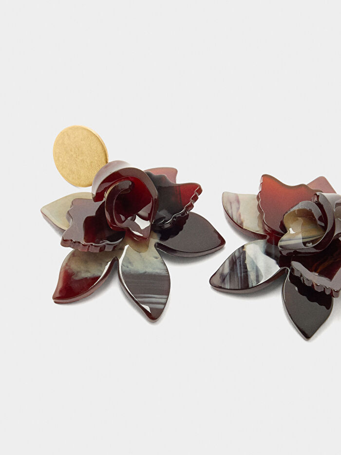 Mermer Desenli Maxi Çiçek Küpe