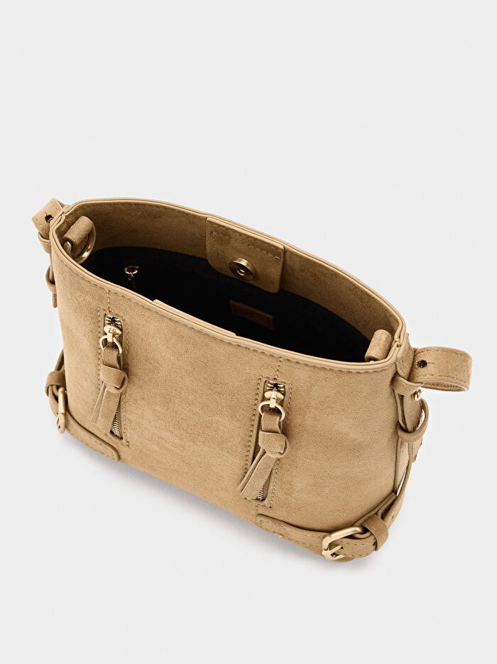 Tokalı Deri Efektli Bucket Çanta