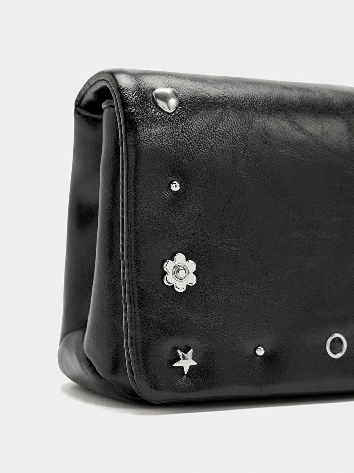 Kapaklı ve Metalik Detaylı Omuz Çantası