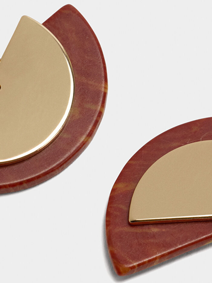 Taş Efektli Yarım Daire Küpe