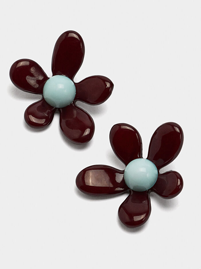 Resin İki Renkli Çiçek Küpe