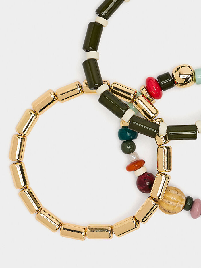 Çok Renkli Boncuklu Elastik Bileklik Seti