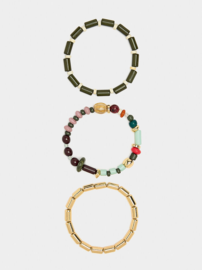 Çok Renkli Boncuklu Elastik Bileklik Seti