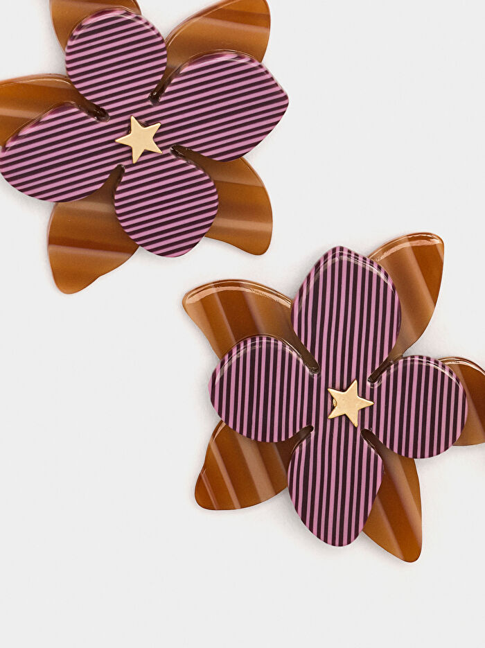 Çiçek ve Çizgili Uzun Küpe