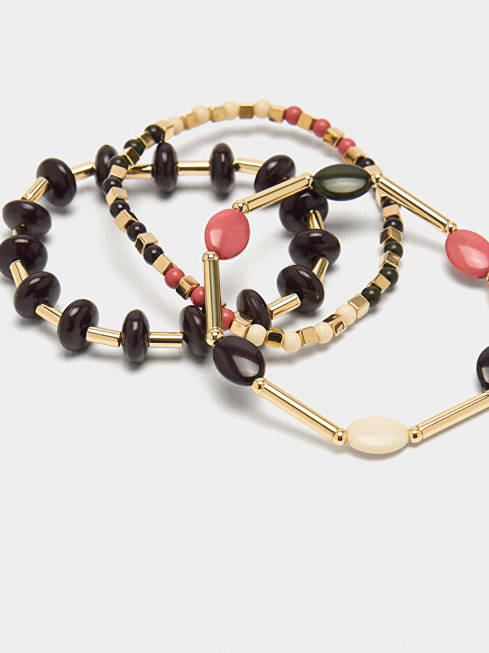 Çok Renkli Boncuklu Elastik Bileklik Seti