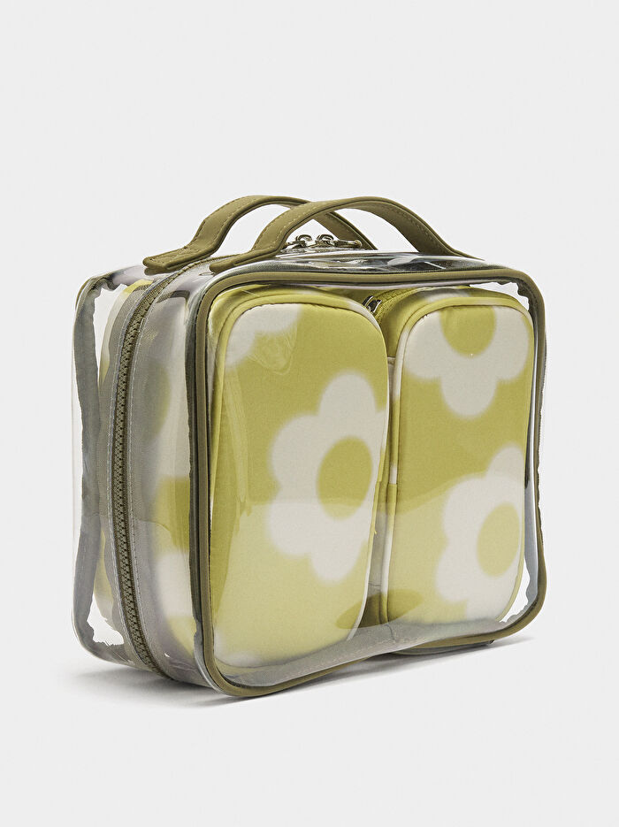 Çiçek Desenli Teknik Kumaş Çok Amaçlı Çanta