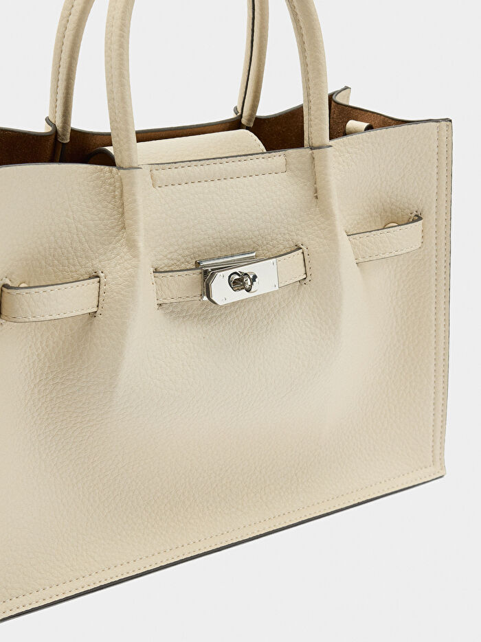 Dokulu ve Kemer Detaylı Tote Çanta