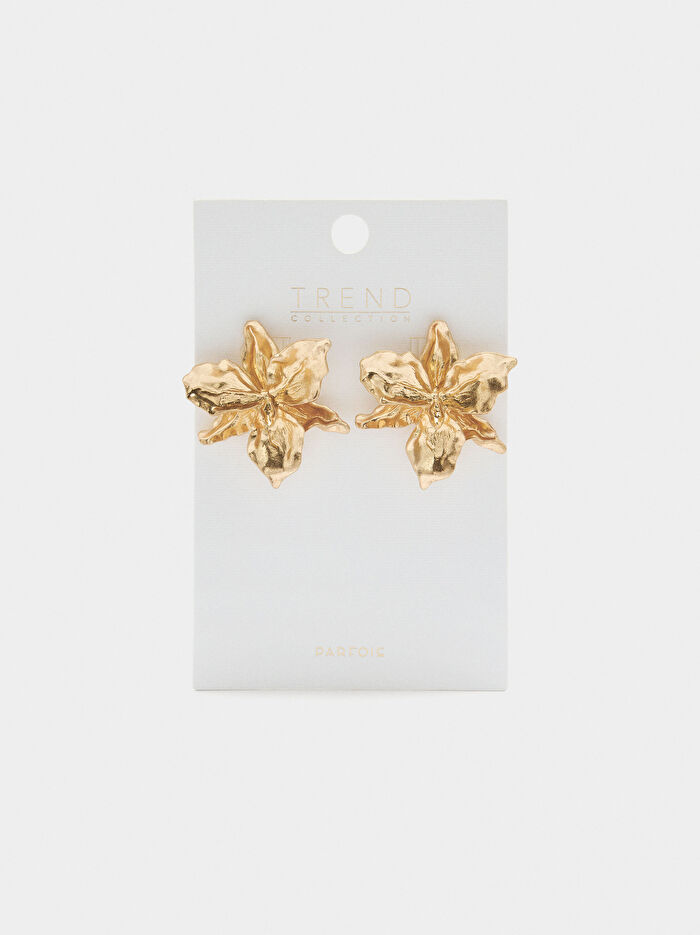 Kabartma Detaylı Maxi Çiçek Küpe