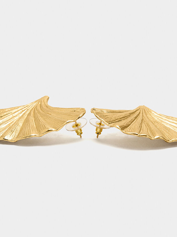 Maxi Yelpaze Şeklinde Çizgili Küpe