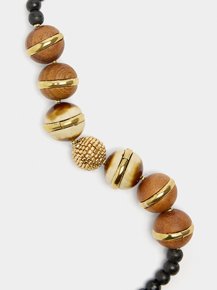 Kısa Ahşap Boncuk Kolye