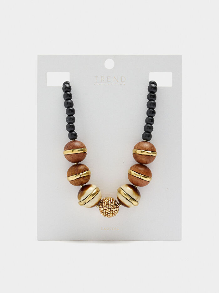 Kısa Ahşap Boncuk Kolye