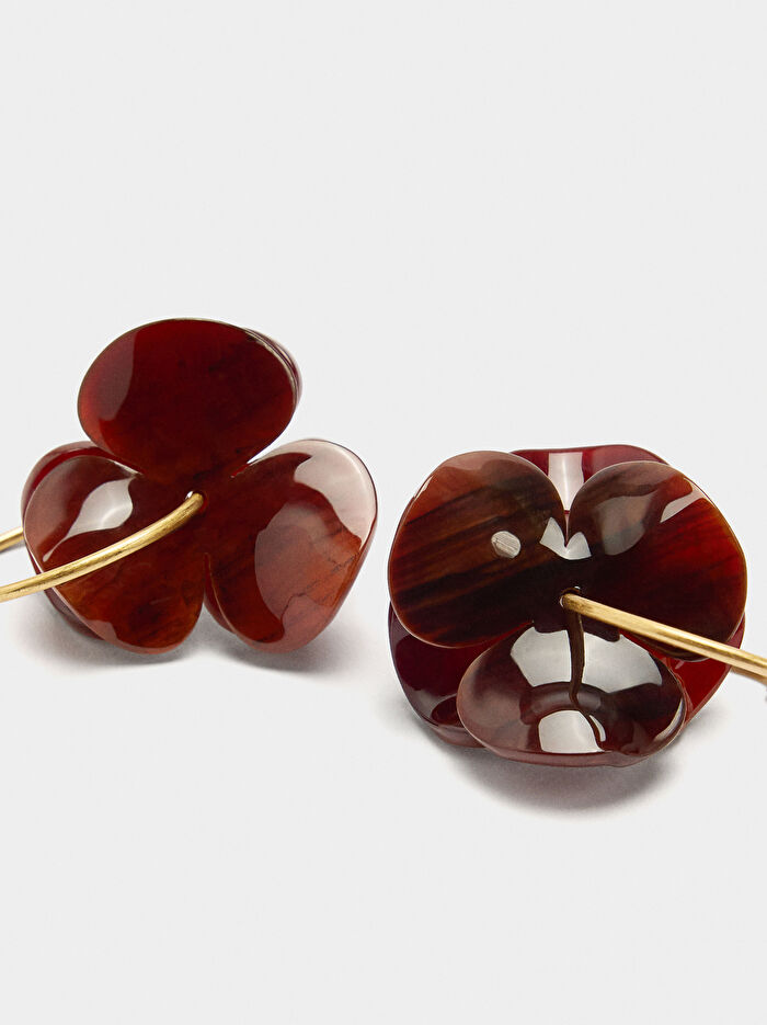 Çift Çiçek ve Taş Efektli Maxi Halka Küpe