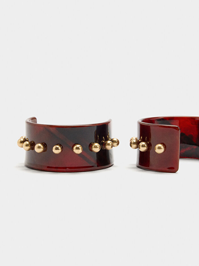 Maxi Taş Efektli Küreli Halka Küpe