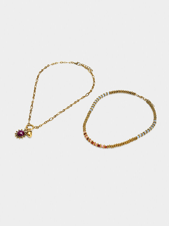 Taş Boncuklu Kolye Seti