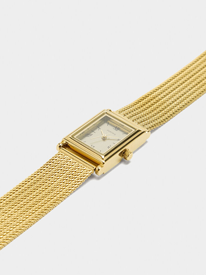 Çelik Örgü Kordonlu Kare Saat