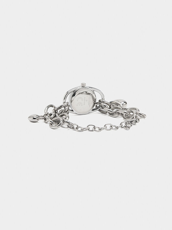 Kalplerle Süslenmiş Zincirli Bileklik Saat