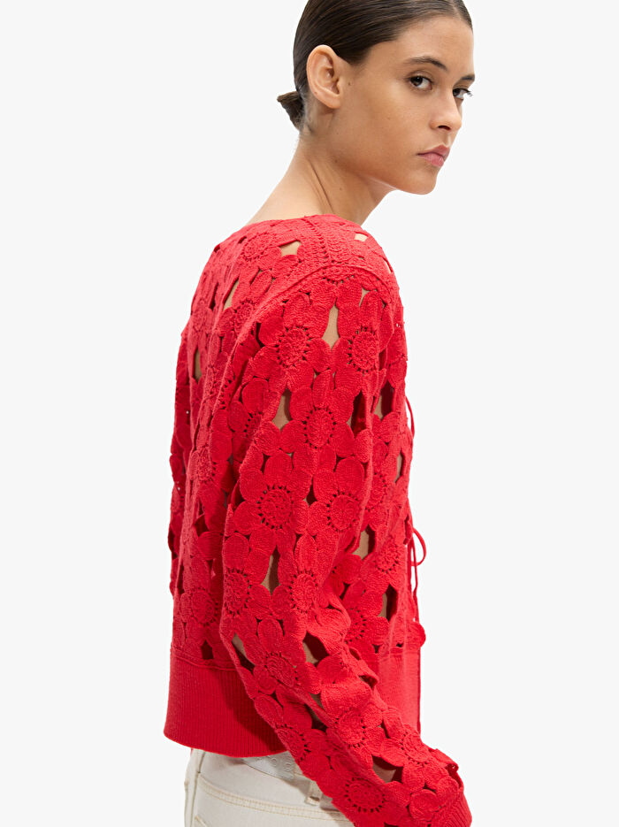 Çiçek Desenli Kroşe Hırka