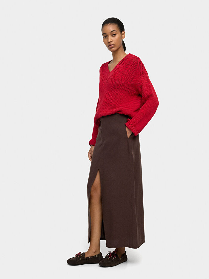 Uzun Keten Karışımlı Etek