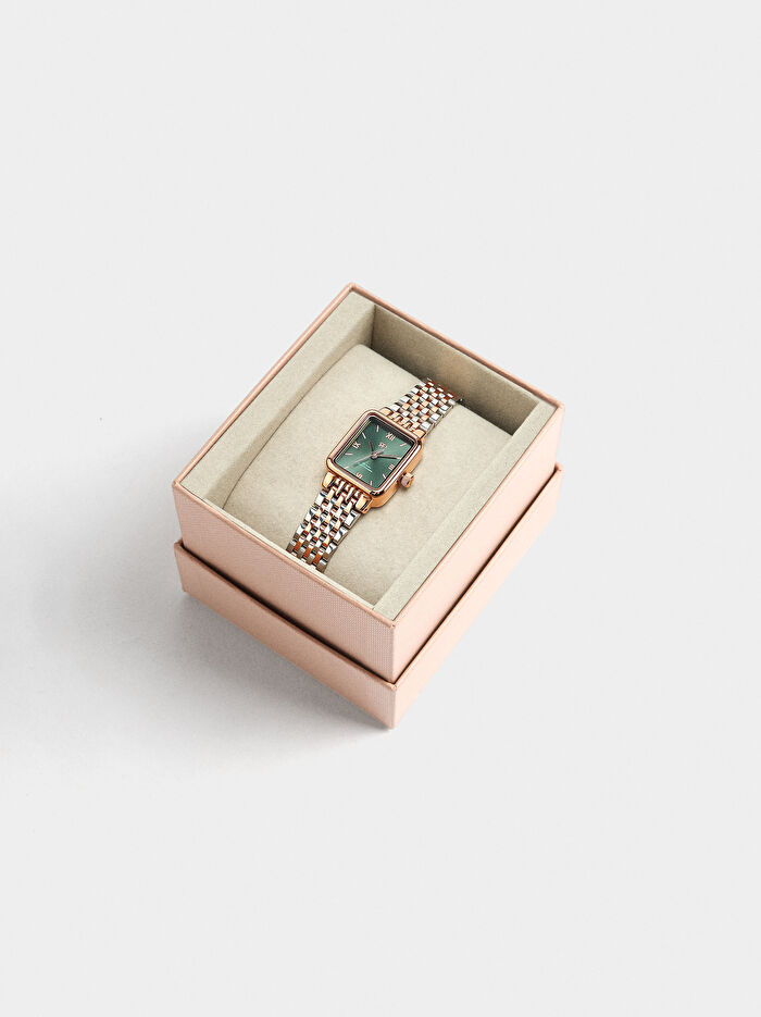 Paslanmaz Çelik Kordonlu Kare Saat