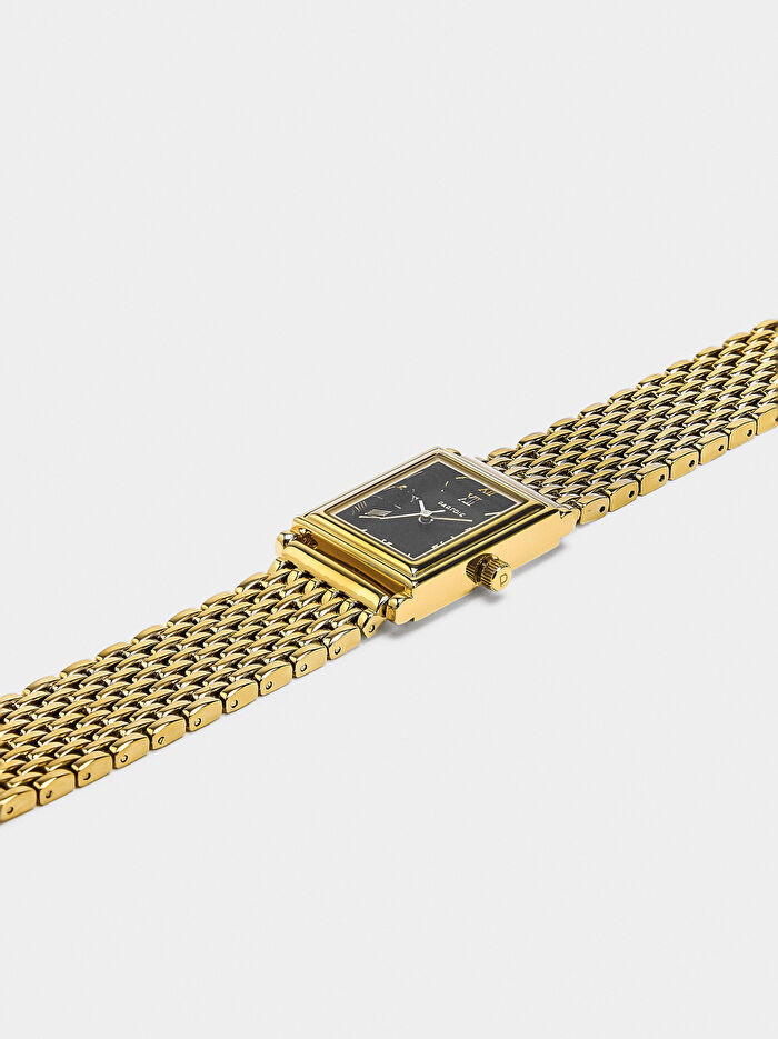 Paslanmaz Çelik Kordonlu Kare Saat