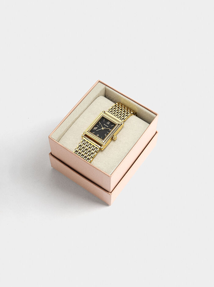 Paslanmaz Çelik Kordonlu Kare Saat