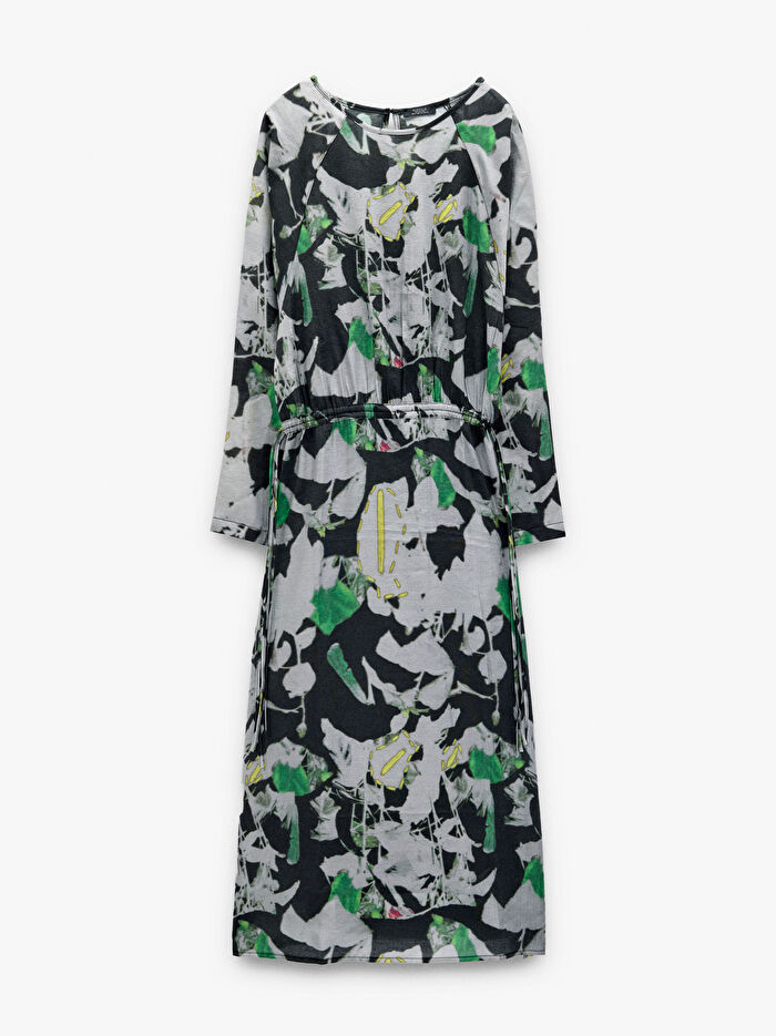 Çiçek Desenli Midi Elbise