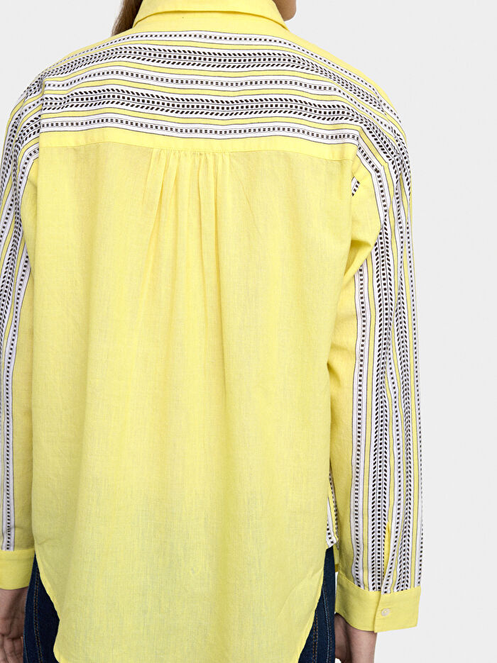 %100 Pamuklu Çizgili Detaylı Gömlek