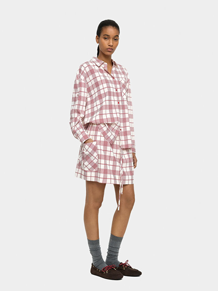 Kare Desenli Kısa Etek