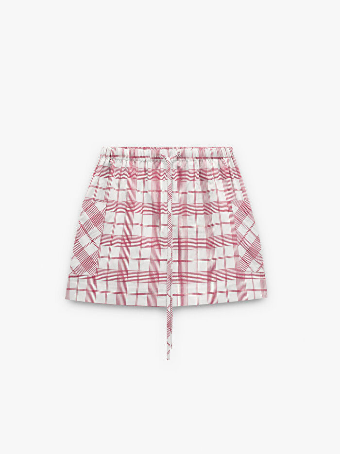 Kare Desenli Kısa Etek