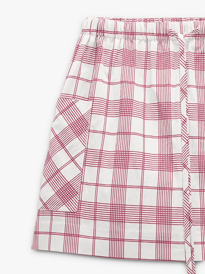 Kare Desenli Kısa Etek