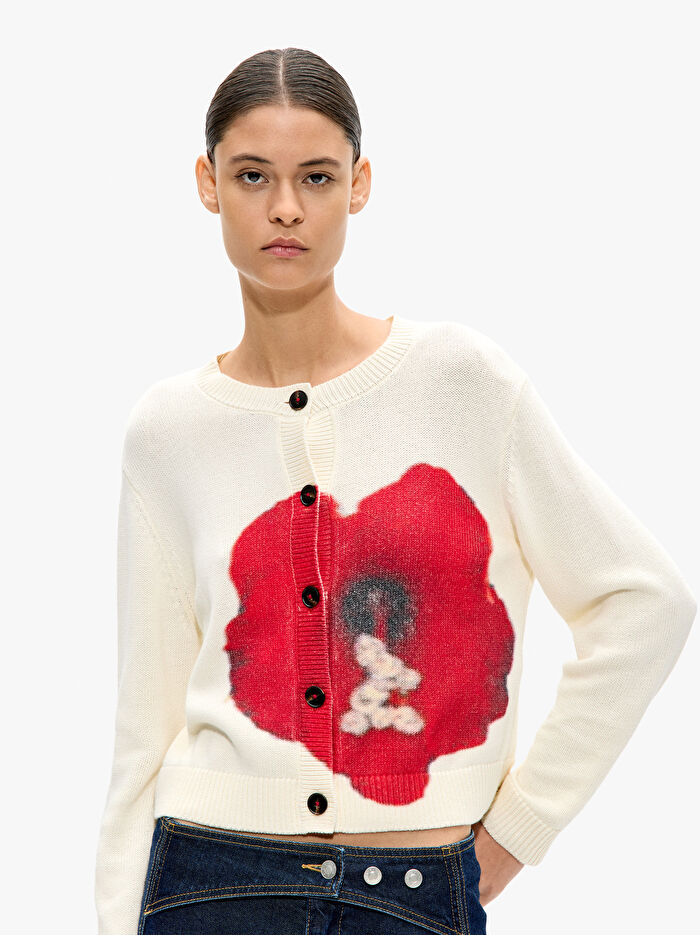 %100 Pamuk Çiçek Desenli Örme Hırka